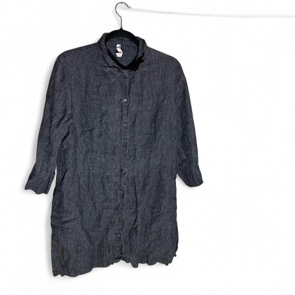 Nuthatch Gray Linen Button Down 3/4 Sleeve Tunic Size Large